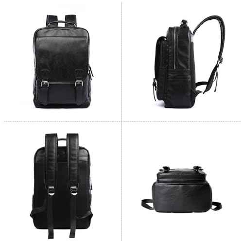 Leather Travel Laptop Backpack For Men Fit 15.6" Waterproof Vintage Backpack Business Work Knapsack College Commute Hiking Black Backpacks