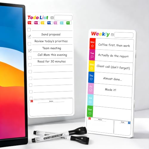 Bailkind White Magnetic Dry-Erase Memo Board for Monitor - 2pcs Weekly & To-Do List Organizer