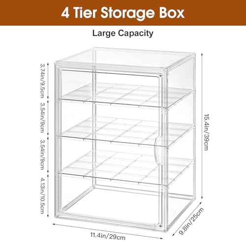 XXX-Large 4 Tier Clear Display Case for Figures 15.7"X11.8"X9.8" Extra Large Storage Box with Adjustable Shelves & Magnetic Door Stackable Organizer for Anime Figures, Cosmetics, Collectibles