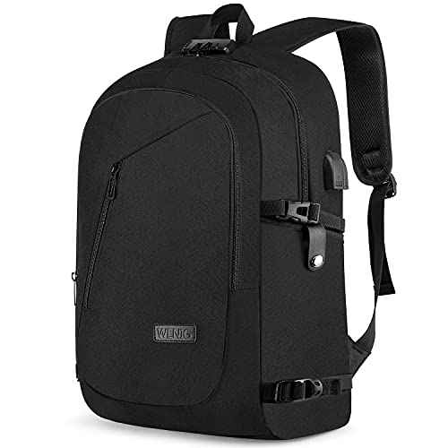 WENIG 17.3 Inch Laptop Backpack,Large Travel Laptop Bag with USB Charging Port, Anti Theft Water Resistant Business Backpack for Men and Women, Durable Big Capacity Heavy Duty Computer Bag,Black