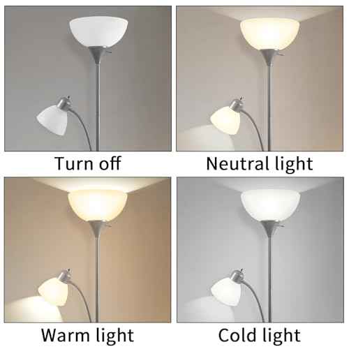 HonoDing Adjustable Silver Floor Lamp with Reading Light Susan Modern Standing Lamps for Living Room/Office Lamp 72" Tall - 150-watt with Side Reading Light Corner Lamps (Silver)