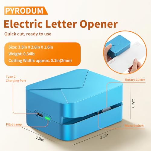 Rechargeable Electric Letter Opener for Office & Home Mail Sorting - Blue