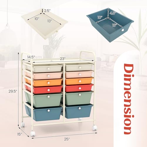COSTWAY 12-Drawer Rolling Storage Cart Macaron – Moveable Craft Organizer