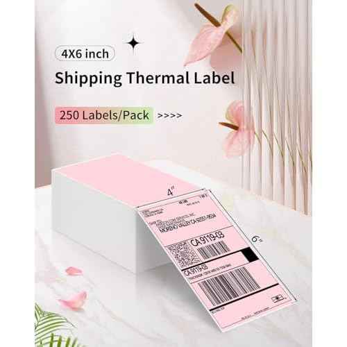 JADENS 4X6 Thermal Direct Shipping Label Compatible with JADENS MUNBYN, IDPRT, Rollo, Postage Label Paper for Small Businesses, 250 Labels/Pack, Pink