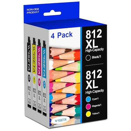 Wiseta 812XL Ink Cartridges High Yield Remanufactured Replacement for Epson 812 XL T812XL 812 to use with WF-7820 WF-7840 WF-7310 EC-C7000 Printer (4 Pack, BCMY)