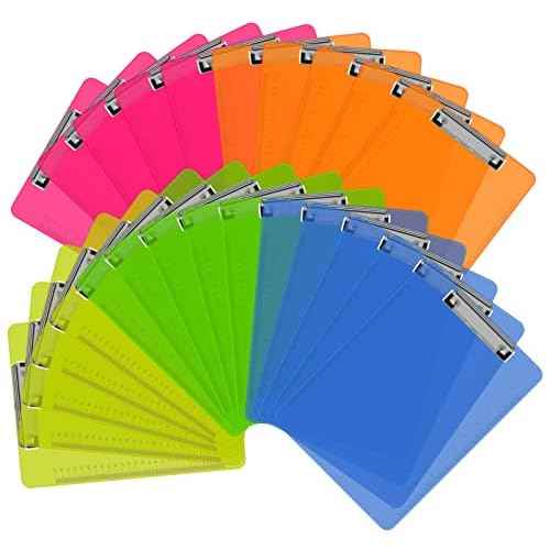 Clipboards, HERKKA 25 Pack Plastic Clipboards Low Profile Clip Standard A4 Letter Size, Assorted Transparent Color, for Classroom and Office Use