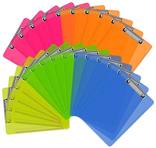 HERKKA 25 Pack Plastic Clipboards Low-Profile A4 Letter Size Assorted Transparent