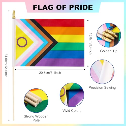 50 Pack Small LGBTQ Progress Rainbow Pride Flags 5x8 Inch Handheld Decorations