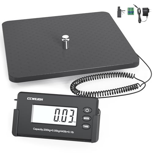 Shipping Scales 440lbs x 1oz Highly Accurate Postal Scales Ultrathin ABS Large Platform,Superlight Postal Scales for Shipping Packages,Small Business,Post Offices,Luggage Scale Battery and Adapter