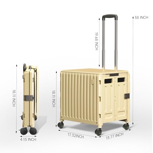 Folding Utility Cart with Wheels: Collapsible Rolling Carte for Teachers Handcart Shopping Trolley Portable Tool Box, All-Terrain Office Cart with Lid Basket Handle & Durable Frame