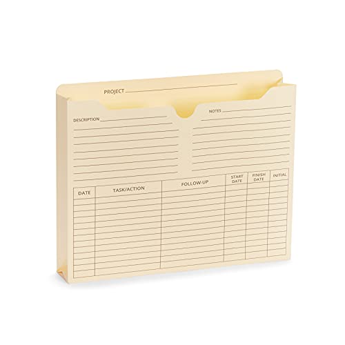 Blue Summit Supplies 50 Project File Folders, Reinforced Straight Cut Tab, 2 Inch Expansion Pocket, Preprinted Project Management Folder Design, Letter Size, Manila, 50 Pack