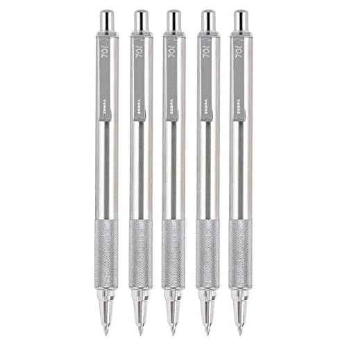 Zebra F-701 Stainless Steel Ballpoint Retractable Pen, Black Ink.8mm Fine Point, 5 Pack