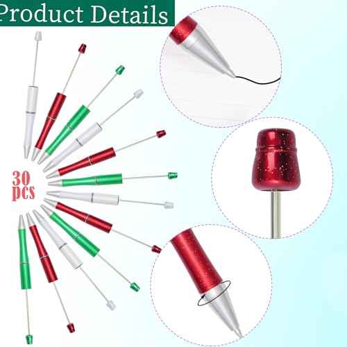 jiebor 30Pcs Christmas Beadable Pens Plastic Bead Ballpoint DIY Cute Cool Pens Black Ink for Students Teacher Women Men Bridal Graduation Gift Office School Supplies