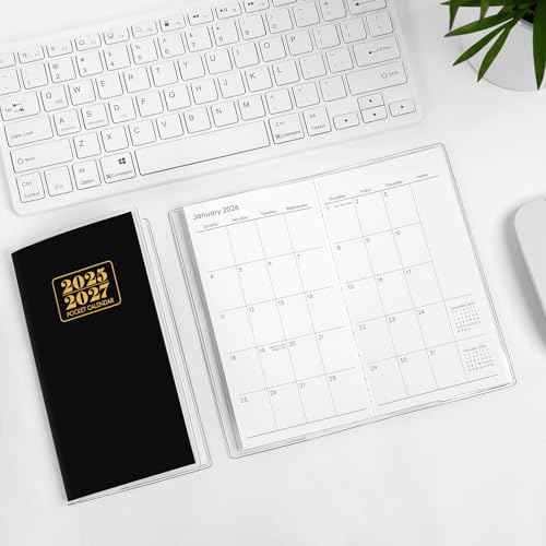 Pocket Calendar 2025-2027, Monthly Purse Planner (6.7" x 3.7") Runs from September 2025 to December 2027, Solid Black Pocket Calendar with PVC Cover for Planning, Organizing, and Office Use