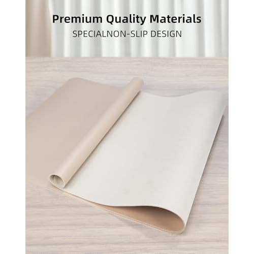 Non-Slip Desk Pad,Desk mat,Large Mouse Pad,Office Desk mat,Waterproof PU Leather Desk Blotter Mat,Laptop Desk Pad,Desk Writing Pad for Office and Home (Beige, 24" x 13.7")
