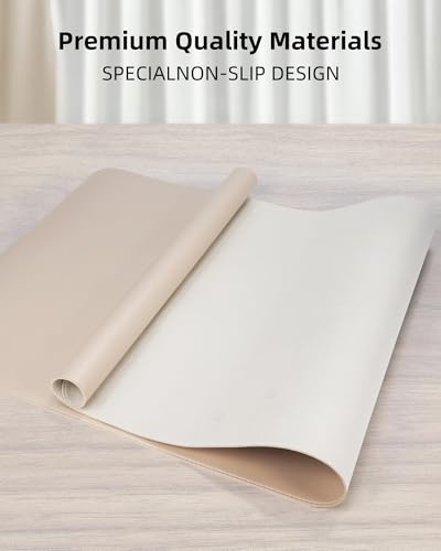 AFIING Beige Desk Pad Protector 23.6x13.7 Inches Waterproof Non-Slip PU Leather