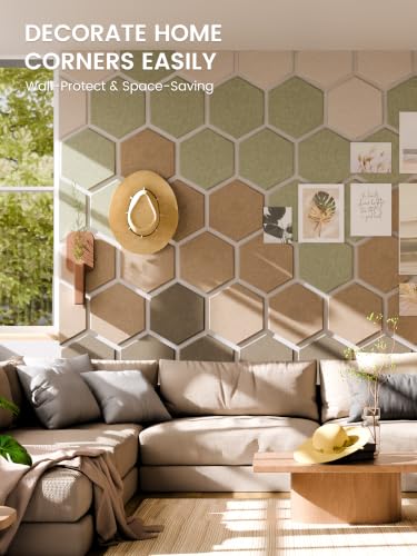 Fluxynara Linen Dusk Hexagon Felt Bulletin Board Tiles 12-Pack - Large, Pin & Adhesive Set