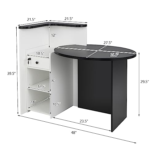 White & Black 48-Inch Tangkula Reception Desk with Lockable Drawer & Adjustable Shelf – Office & Retail Counter