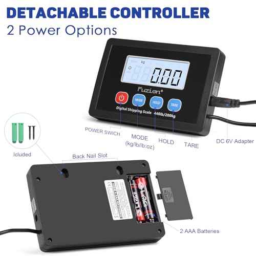 Fuzion Shipping Scale 440lb x 10g Accuracy, Postal Scale with Hold/Tare, Digital Shipping Scale for Packages Small Business, Luggage, Battery & AC/DC Adapter