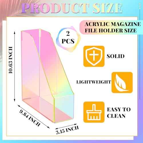 2 Pcs Iridescent Vertical Magazine File Holder Acrylic Magazine Holder Storage Organizer Plastic Clear Acrylic Rack for Office Classroom Home Document Paper Book Collection