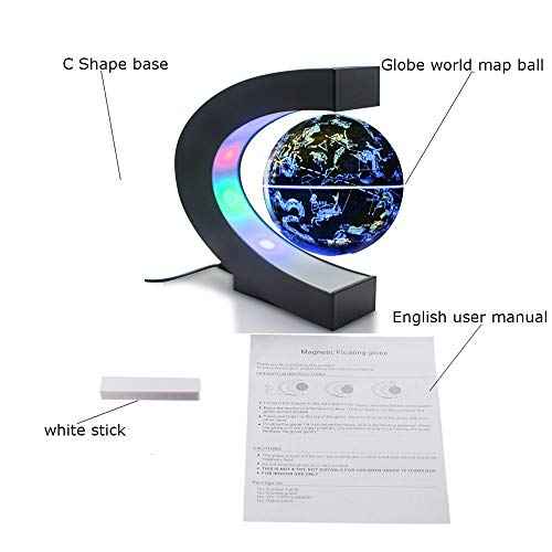 Magnetic Floating Globe 2 in 1 Blue 4in Constellations Globe World Map C Shape Base LED Light Lamp Rotating