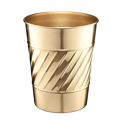 Monarch Abode Brushed Gold Handcrafted Wave Embossed Metal Wastebasket for Home Office, Decorative Waste Basket, Modern Bathroom Garbage Can, Durable & Decorative Trash Bin, Brushed Gold Trash Can
