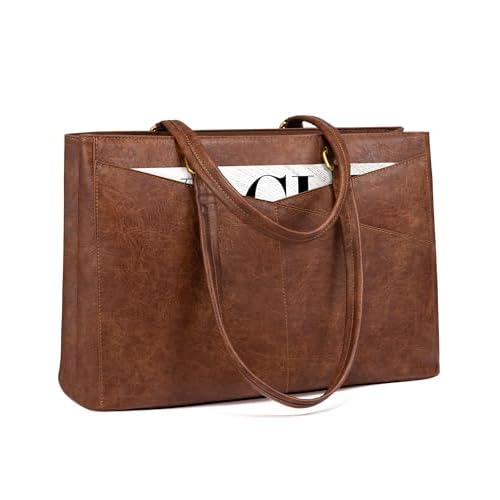 LOVEVOOK Laptop Bag for Women,15.6 Inch Laptop Tote Bag for Women,Vintage Leather Work Tote Bags Computer Business Teacher Bag,Waterproof Office Briefcase