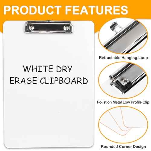 Dry Erase Wood Clipboard 30 Pack, Hardboard Clip Board 8.5x11 for Classroom, Students, Kid, Size 9" x 12.5", Double-Sided White Board, with Low Profile Clip, Office & School Supply