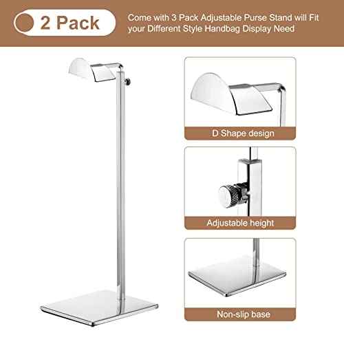 uxcell Purse Display Stand Set 2 Pack Metal Adjustable Height Handbag Rack Single Hook Holder for Boutique Store - Silver