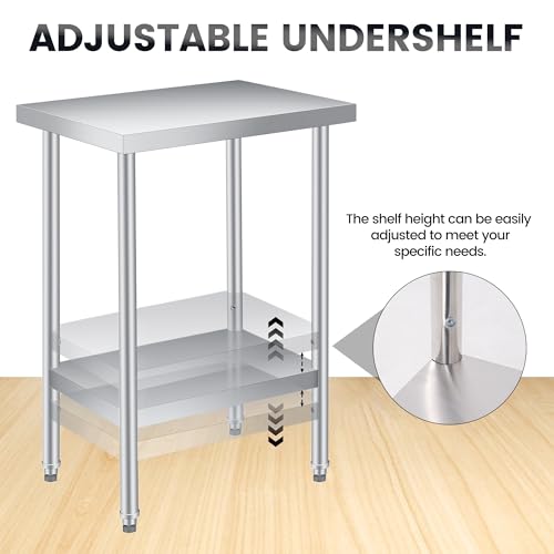 Stainless Steel Prep Table 18x24x35 in with Adjustable Undershelf – Heavy Duty Commercial Work Table