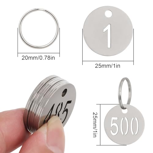 Number Tags with Rings, 25mm 304 Stainless Steel Numbered Key ID Tags, Metal Numbers - 1 to 100