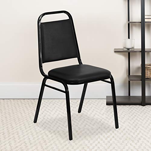 Emma + Oliver Black Vinyl Trapezoidal Back Banquet Chair (Stacking, 500 lb, 10 High)