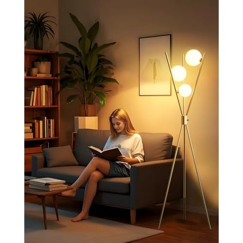 Lightdot Globe Dimmable Floor Lamp Gold Tripod Standing Lamps with 3PCS 3000K G9 Bulbs Stable Based Mid Century Modern Floor Lamp for Living Room/Bedroom