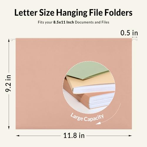 SUNEE Pastel Colors Hanging File Folders - Letter Size, 25 Pack with Tabs