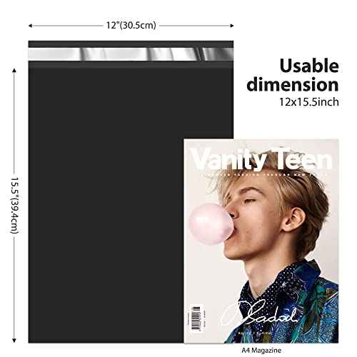 Fuxury 500 Pcs 12x15.5" Poly Mailers,Black Shipping Bags Bulk for Clothing,Strong Adhesive Sealing, Waterproof, Tear-resistant Postal Mailing Poly Bags for Books,Accessories,Business