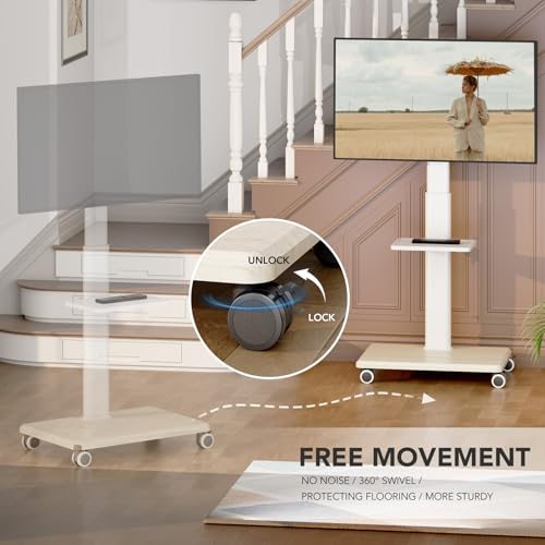 AX WABER Universal Floor TV Stand with Wheels – 27-65in TV Mount, 88 lbs, VESA up to 400x400, Grain Finish with Shelf