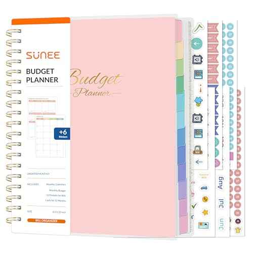 SUNEE Budget Planner - Deluxe Monthly Budget Book with 12-Pockets for Bill Organizer, Undated 12 Month Expense Tracker Notebook & Account Book B5 Size (8" x 10") to Manage Your Finance Planner, Pink