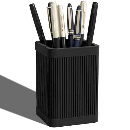 Aesthetic Pen Holder For Desk, Modern Silicone Pencil Holder, Stylish Office Desk Decor, Made of 5 mm Thickened Premium Silicone, Office Desk Organizer And Accessories (Black)