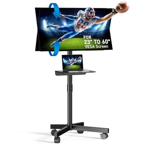 Mobile TV Stand for 23-60 Inch LCD LED OLED Flat Panel Curved Screen TVs up to 88 lbs, Tilt and Height Adjustable, Locking Rolling Wheels TV Cart with Shelf, Max VESA 400x400mm, Black