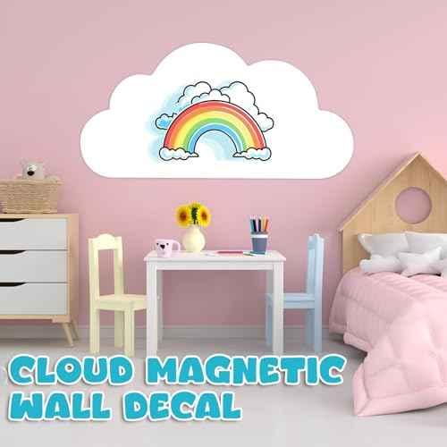 Zonon Magnet Wall Decal for Kids 39.3" x 21.6" Cloud Magnetic Whiteboard Contact Paper Adhesive Dry Erase White Board Sticker Peel and Stick Wallpaper Roll Learning for Playroom School Home(White)