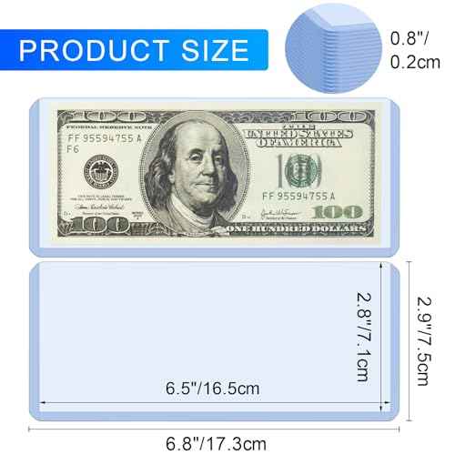 20 Pack Dollar Bill Sleeves - 6.8" x 2.9" Clear Currency Sleeves, Hard Plastic Waterproof Money Holders, Dollar Bill Display Case, Currency Protectors, Organizer for Collectors