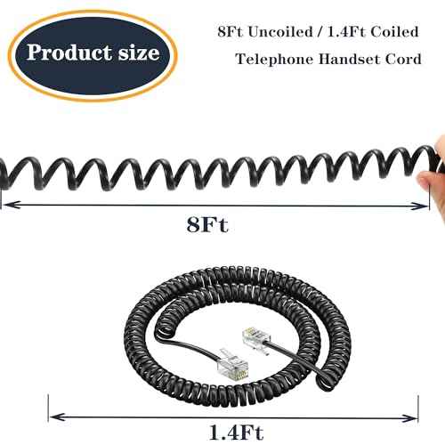 RJ9 4P4C Telephone Cord£¬Telephone Handset Cord,Coiled Wire 10 Pack 8Ft Uncoiled / 1.4Ft Coiled Landline Phone Handset Cable RJ9 4P4C Telephone Accessory -20 Pack
