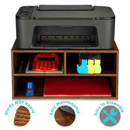 EMERIT Printer Stand Shelf with Storage Wood Desk Paper Organzier for Home/Office,Printer Riser, 2 Tire