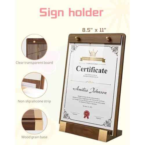 3 Pack 8.5"x11" Acrylic Sign Holder A4 with Wood-Color Base - Table Top Display Stand for Menus, Signs, Flyers, Perfect for Restaurants, Retail Stores, Conferences, Weddings, Offices