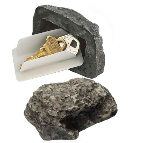Outdoor Hidden Key Storage Rock, Gray Stone-Look, Never Locked Out! Outdoor Fake Rock Key Hider - Weatherproof Secure Cover, Holds House/Car Keys (3.1in), Realistic Hidden Key Holder for Yard Garden