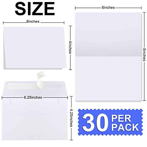 Blank Cards and Envelopes 4x6, 30 Pack White Invitation Cardstock with 30 Pack Envelopes, Thank you Blank Greeting Cards, for All Occasions DIY, Print custom