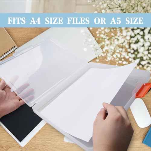 12 Pcs Clear A4 A5 File Box Document Plastic Storage Box with 48 Labels File Holder Organizer Paper Plastic Case Magazine Protector with Buckle Office School Supplies