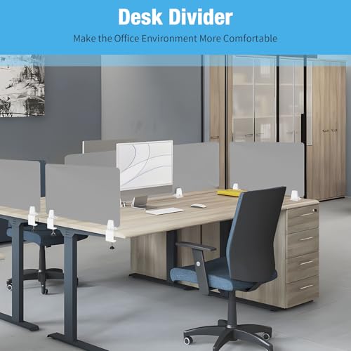 Desk Divider 4 Pcs Desk Privacy Panel 23.6''L x 15.8W'' Office Partitions Grey Acrylic Panel Pack of 4 Desk Divider Partition with Adjustable Universal Base