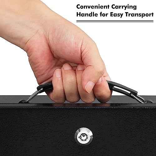 KYODOLED Fireproof Document Box with Key Lock, Large Safe Storage Box for Valuables, Fire Resistance Security Chest, Lock Box for Passport, Cash, Tablet 12.9'' x 10.7'' x 4.2'' Black
