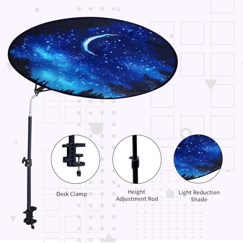Office Cubicle and Desk Shade - Foldable 36" Circular Shading, Light-Proof Desk Canopy£¬Light Shade with Clamp and Rotatable Rod, Designed for Light Sensitive Workers